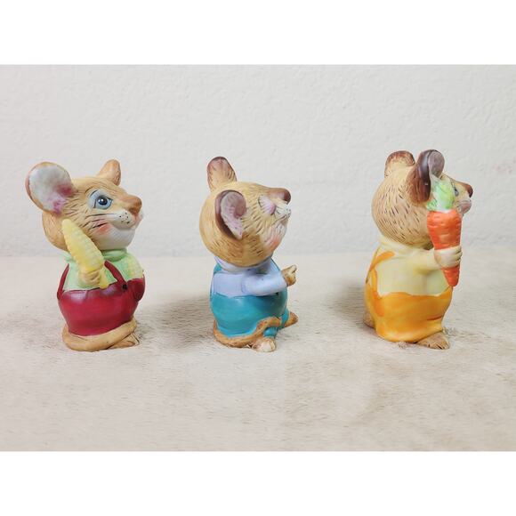 Homco Harvest Mice in Overalls Corn Carrot Cheese Figurines Ceramic 3 1/2" Vtg - Picture 9 of 15